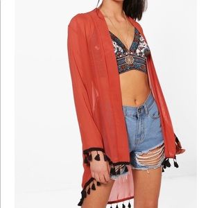 Burnt orange kimono with tassels